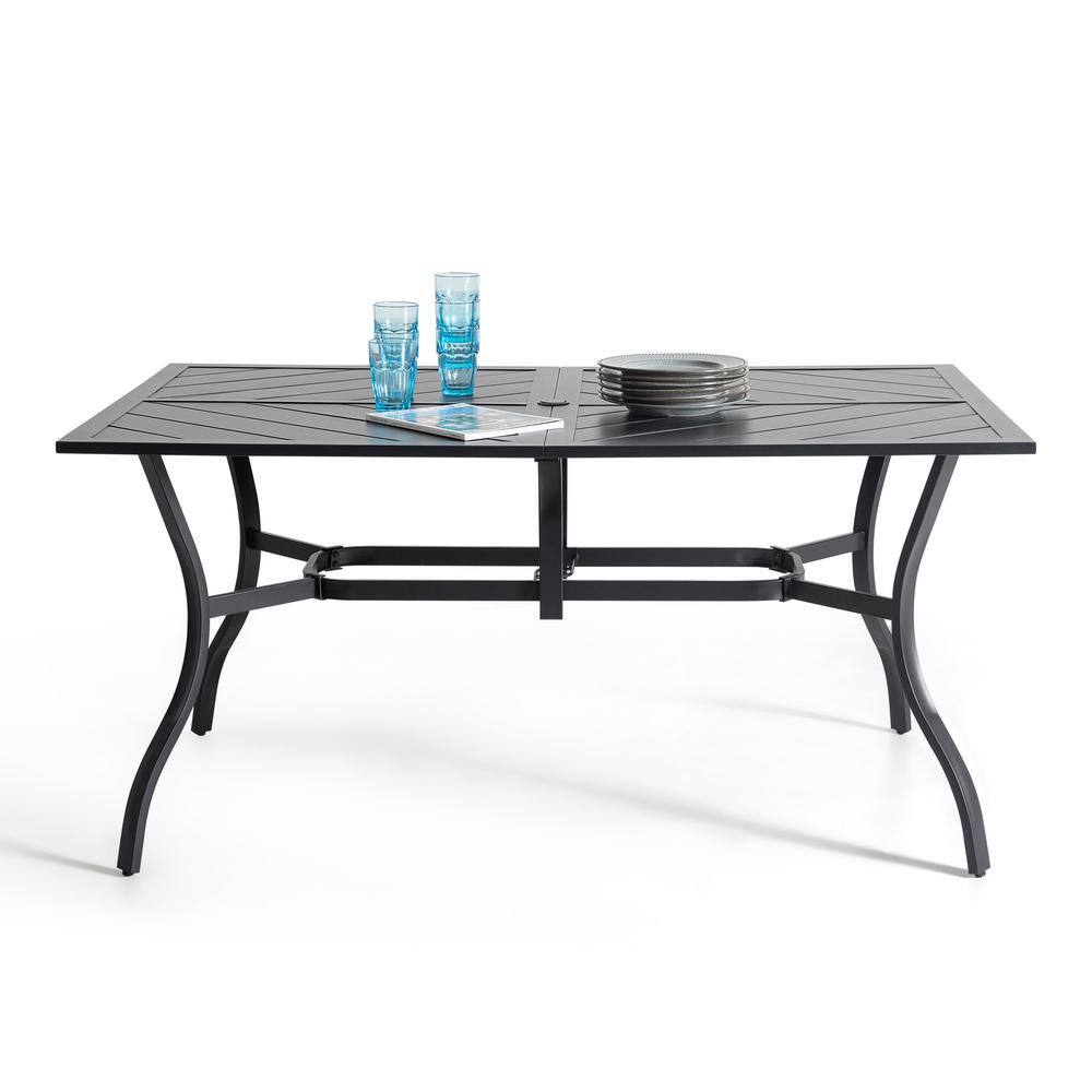 Black Powder-Coated Iron Outdoor Dining Table with Umbrella Hole