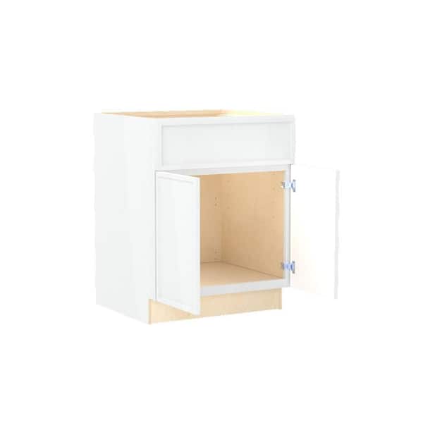 Home Decorators Collection Franklin 27 in. W x 24 in. D x 34.5 in. H Assembled Plywood Sink Base Kitchen Cabinet in Vesper White with Soft Close