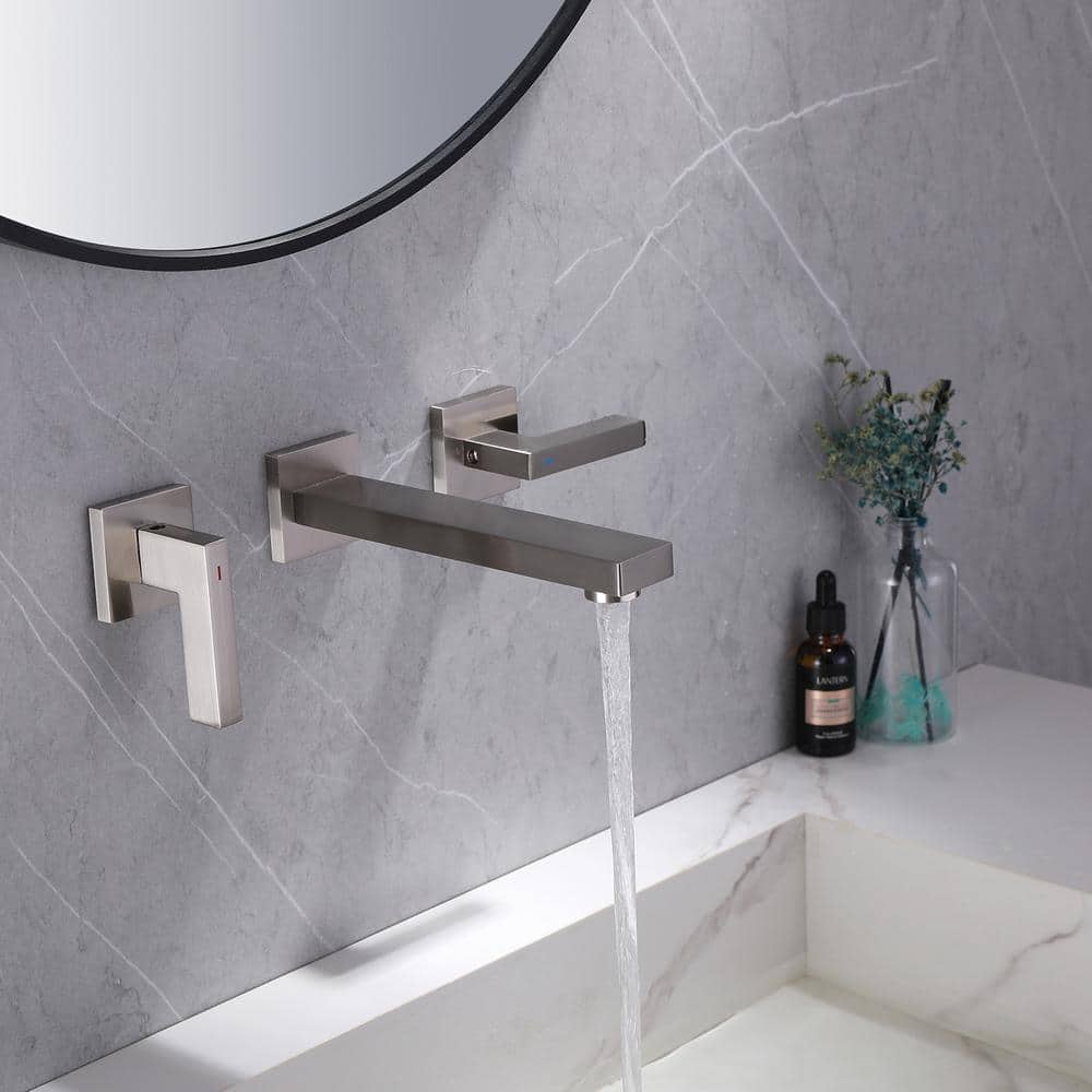 Brushed Nickel Two-Handle Wall Mounted Bathroom Faucet