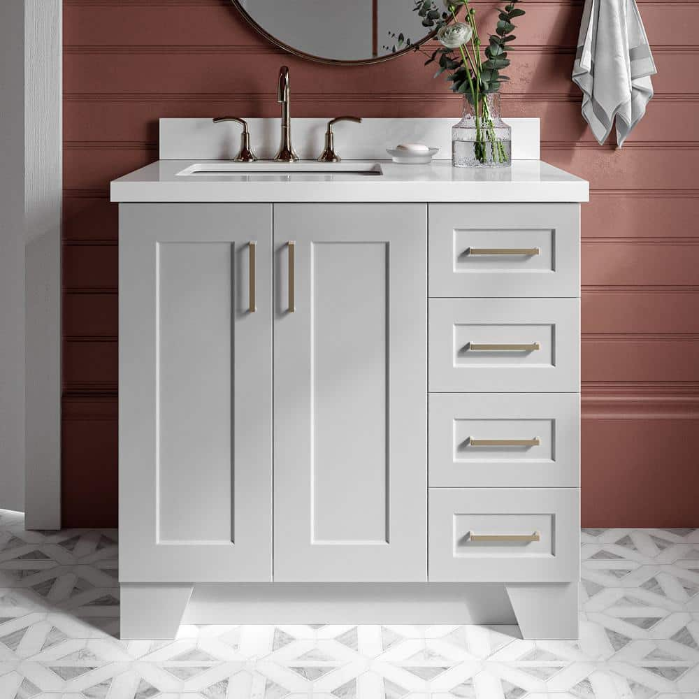 Taylor 37 in. W x 22 in. D x 36 in. H Freestanding Bath Vanity in Grey with Pure White Quartz Top -  ARIEL, Q037SLWQRVOGRY