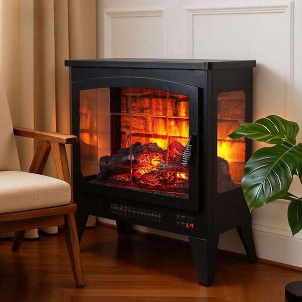 21 in. 400 sq. ft. Electric Stove with 3-Sided 3D Flame in Black, Remote, 1400W Heat, CSA/UL Certified