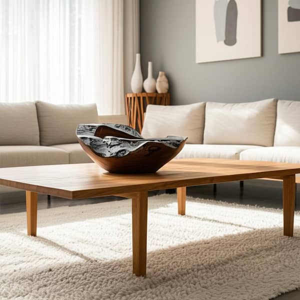 Brown 12 in. Circle Teakwood Decorative Bowl with Burnt Edges