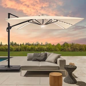 Sand Premium 10x10 ft. LED Cantilever Patio Umbrella with 360° Rotation and Infinite Canopy Angle Adjustment