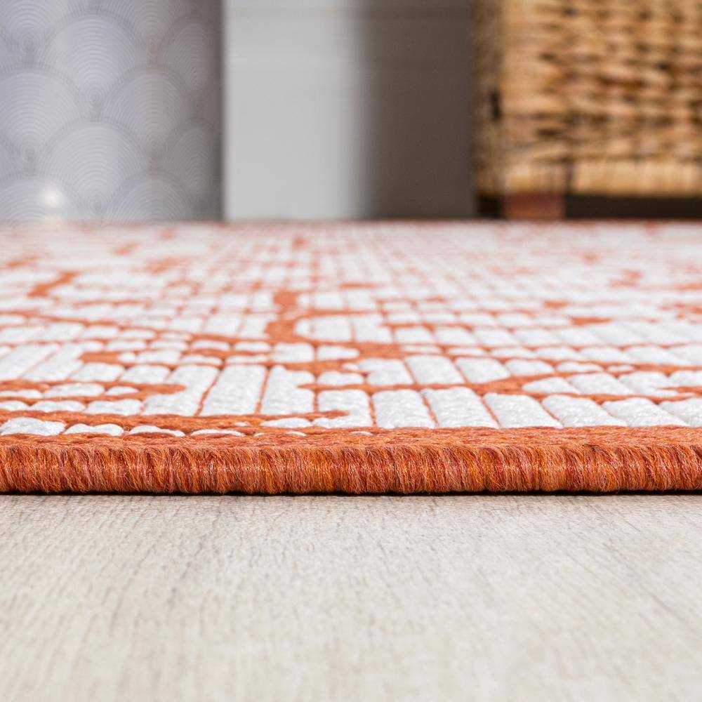 Cream and Orange 8' x 10' Synthetic Flat Woven Reversible Rug