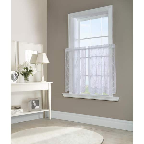 Mona Lisa White Lace Rod Pocket Curtain Tier 56 in. W x 24 in. L