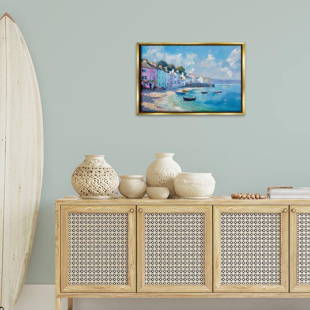 Seaside Village Cottages by LSR Design Studio Gold Floater Frame Nature Graphic Art Print 17 in. x 25 in. price history on PriceWatchPro
