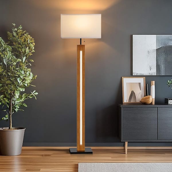 Rottogoon 59 in. Farmhouse Wooden Floor Lamp built-in LED beads,3