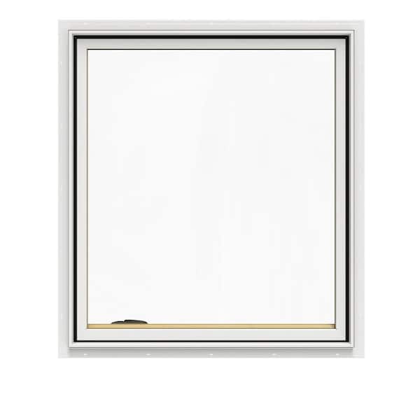 JELD-WEN 36.75 in. x 40.75 in. W-2500 Series White Painted Clad Wood Left-Handed Casement Window with BetterVue Mesh Screen