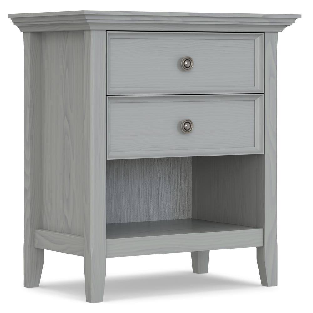 Fog Grey Solid Wood 2-Drawer Bedside Table