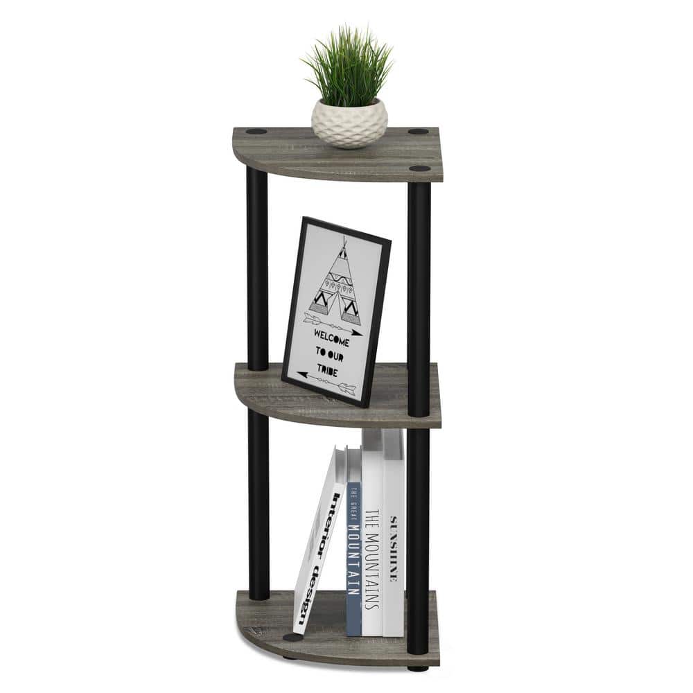 Sleek Corner Display Rack with 3-Tier Black Wood-Style Shelves