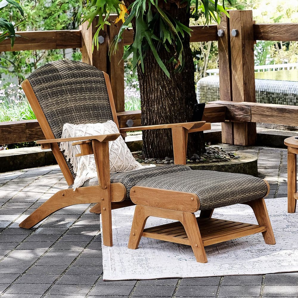 Luton 2-Piece Teak Wood Outdoor Adirondack Chair and Ottoman with Padded Woven Seat and Patio Cover price history on PriceWatchPro
