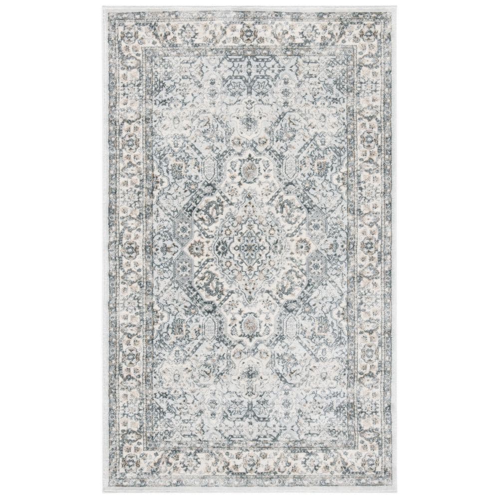 Isabella Dark Grey and Cream 3' x 5' Synthetic Area Rug