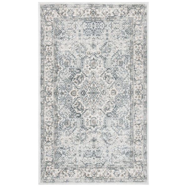 SAFAVIEH Isabella Dark Gray/Cream Doormat 3 ft. x 5 ft. Floral Medallion Area Rug