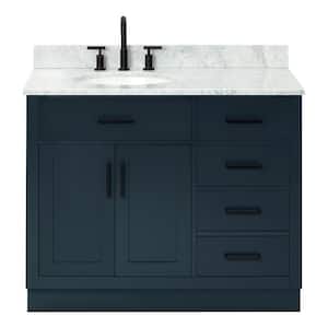 Hepburn 43 in. W x 22 in. D x 35.25 in. H Bath Vanity in Blue with Carrara Marble Vanity Top in White with White Basin