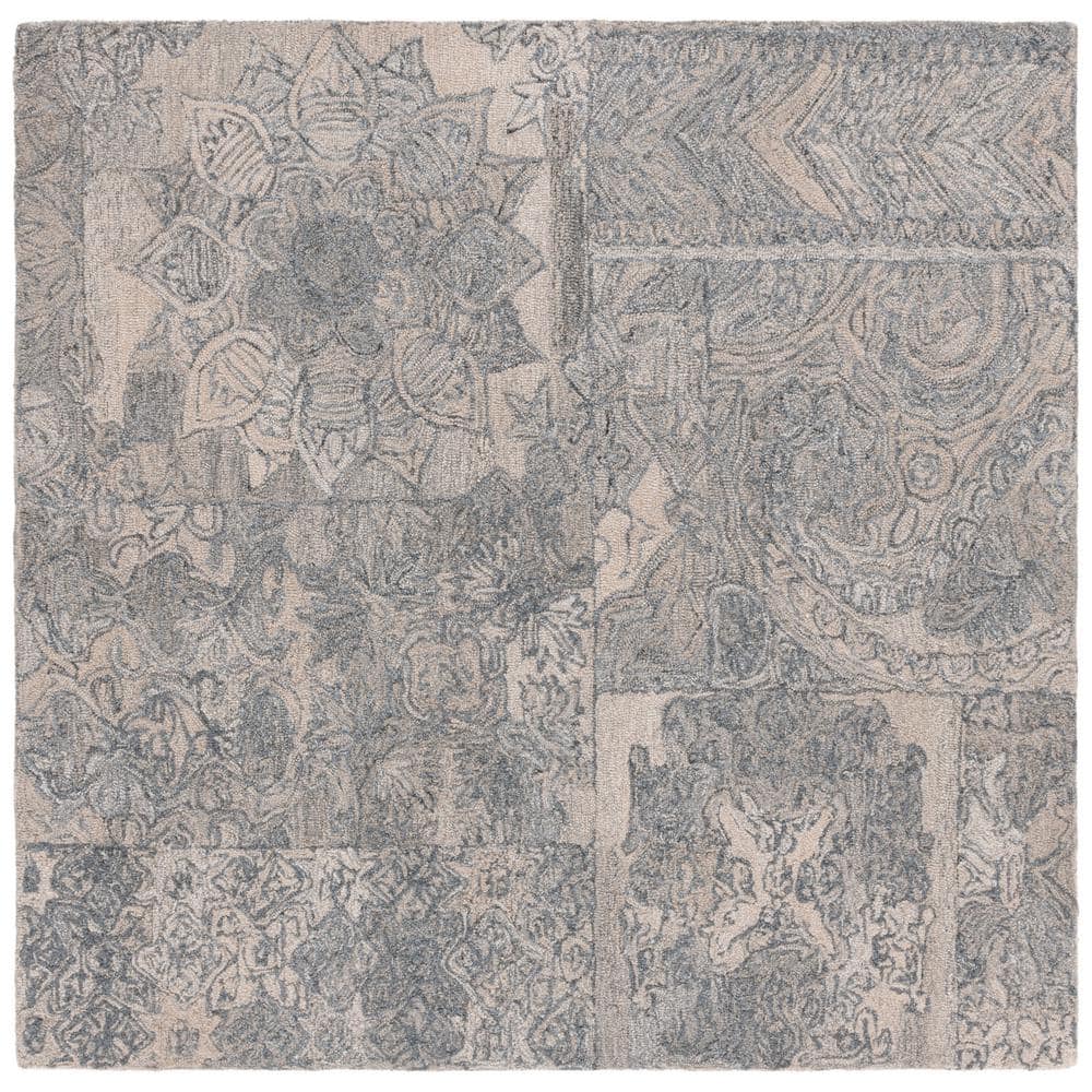 Hand-Tufted Square Beige and Gray Wool Area Rug