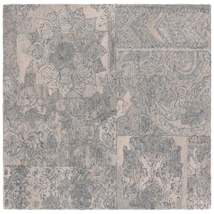 Abstract Beige/Gray 6 ft. x 6 ft. Abstract Geometric Square Area Rug