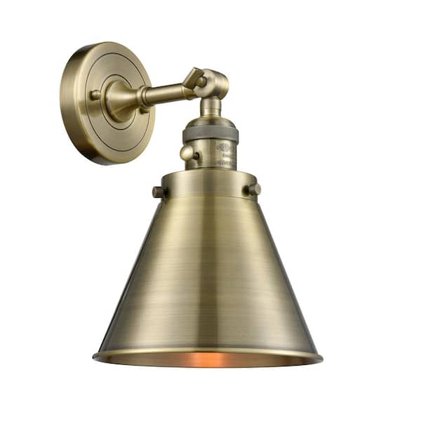 Appalachian 1-Light Antique Brass Wall Sconce with Brass Metal Shade