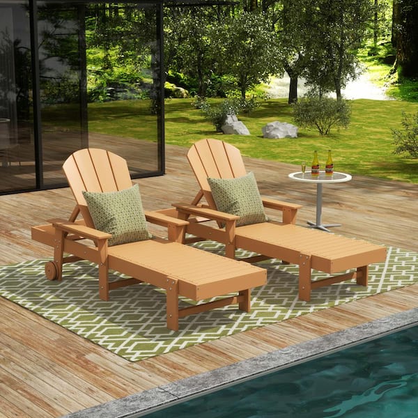 WESTIN OUTDOOR Laguna Teak 2-Piece Fade Resistant HDPE All Weather Portable Adirondack Adjustable Outdoor Chaise Lounge Armchairs