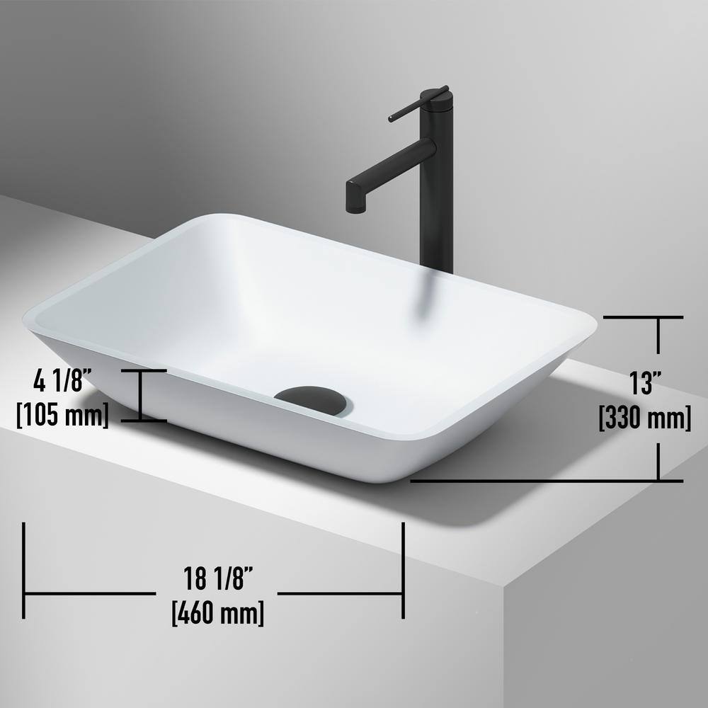 Sottile 18" Frosted Glass Rectangular Above-Counter Vessel Sink - White