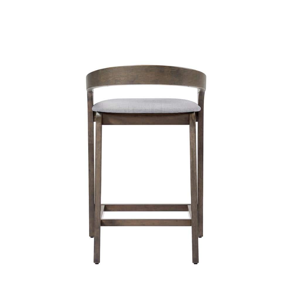Beige Rubberwood Counter Stools with Cushioned Seats, Set of 2