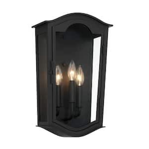 Houghton Hall 10 in. W 3-Light Sand Black Outdoor Wall Lantern Sconce with Clear Glass Shade