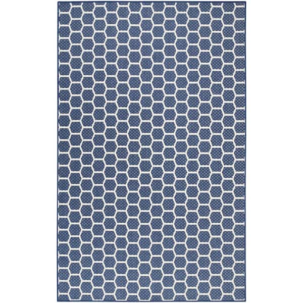 Nourison Reversible Indoor Outdoor Navy 5 ft. x 7 ft. Honeycomb Contemporary Area Rug