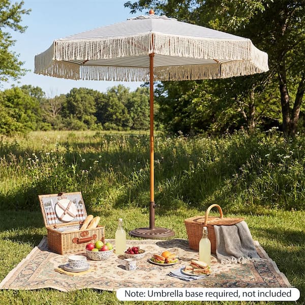 cute patio umbrella Costway 200cm Patio Umbrella with Fringe and Sun-Protective Polyester Canopy for Beach Backyard-Blue