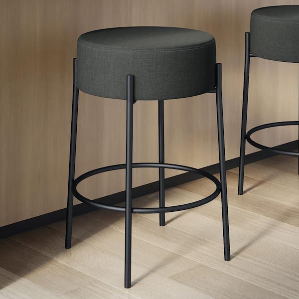 Amisco Clovis 26.75 in. Backless Counter Stool Charcoal Grey Polyester / Black Metal