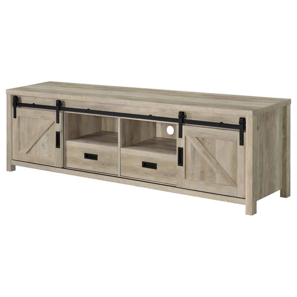 Madra Light Brown Pine TV Console with Sliding Doors