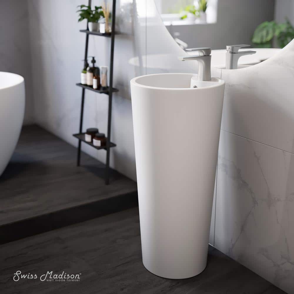 Monaco 33" Matte White Ceramic Pedestal Bathroom Sink