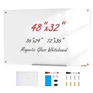 Magnetic Glass Whiteboard Dry Erase Board 48 in. x 32 in. Wall-Mounted Large White Glass board Frameless with 2 Markers
