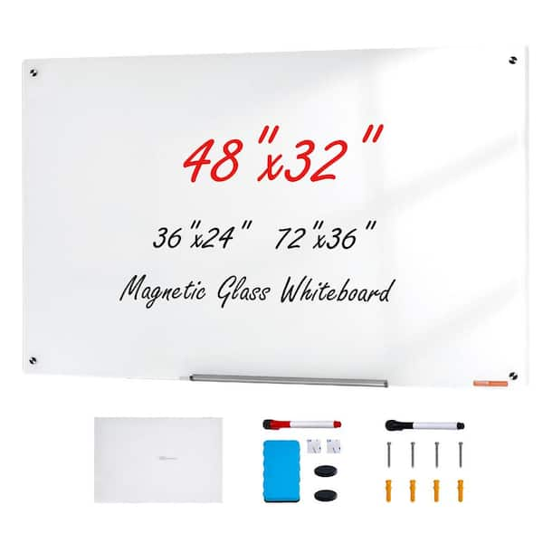 VEVOR Magnetic Glass Whiteboard Dry Erase Board 48 in. x 32 in. Wall ...