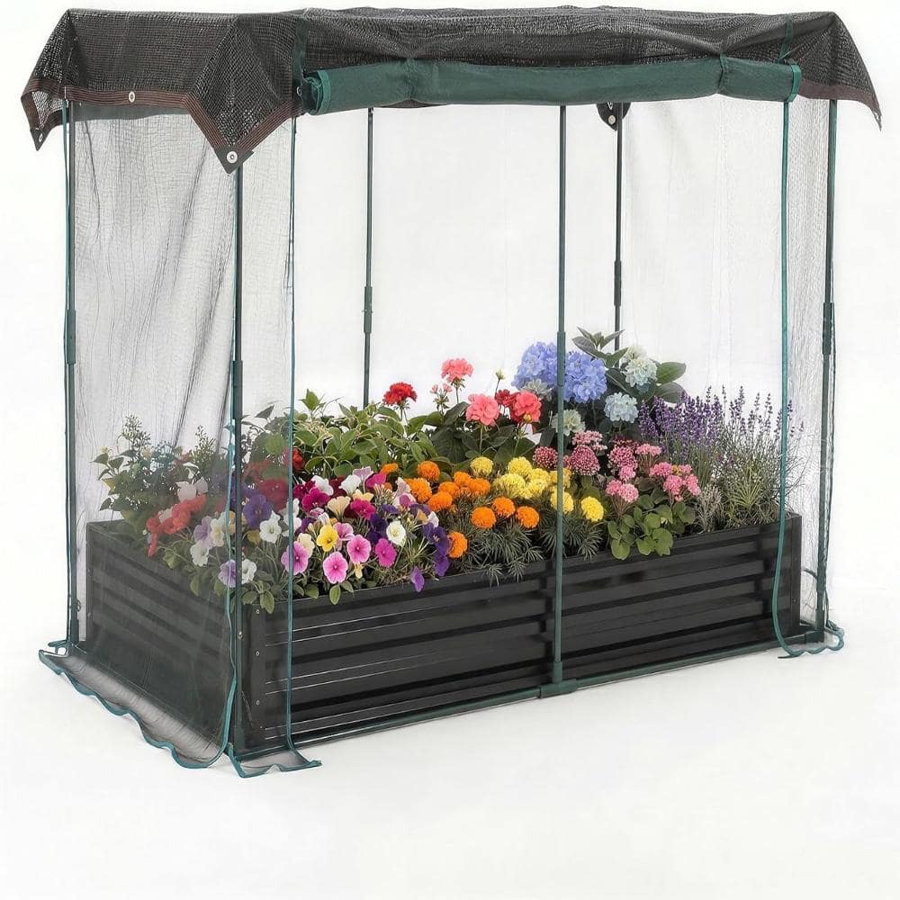 8x4x1ft Galvanized Raised Garden Bed with Cover Cage, Metal Planter Box with Netting & Shade Cloth, Zippered Door price history on PriceWatchPro