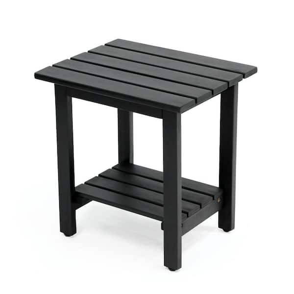 Kellie 16.1 in. Cottage Classic Slatted Solid Acacia Wood Indoor/Outdoor Side Table with Shelf, Black