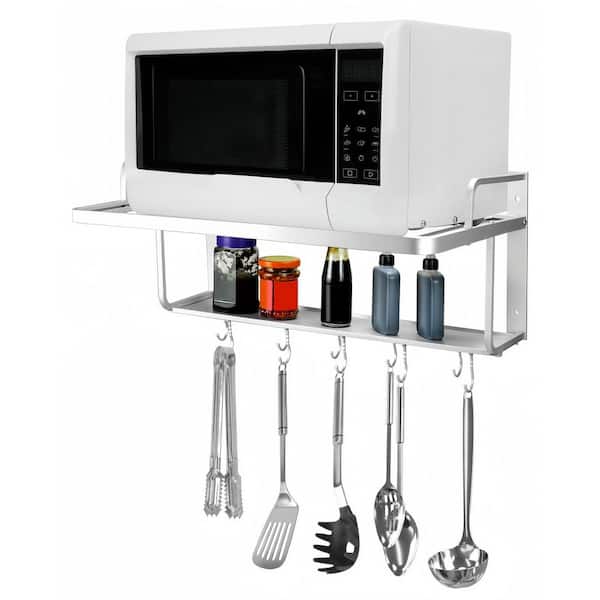 Aluminum Wall Mounted Pot Racks with 10 Hooks for Organizing Microwaves and Storing Spices and Kitchen Items (1-Pack)