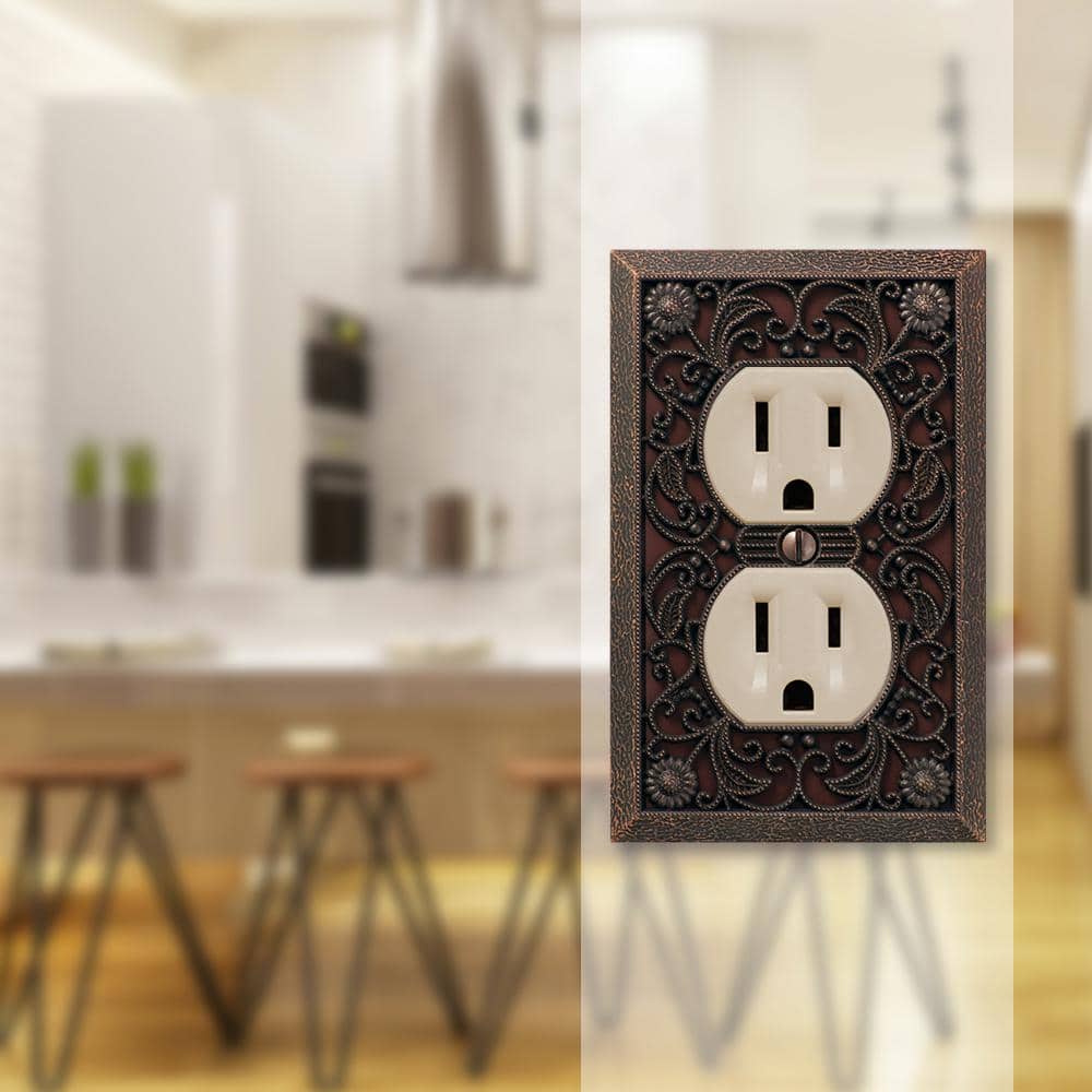 Aged Bronze Filigree Single Duplex Metal Wallplate