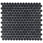 Hudson Penny Round Matte Black 12 in. x 12-5/8 in. x 5 mm Porcelain Mosaic Tile (10.74 sq. ft. / case)