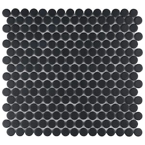 Hudson Penny Round Matte Black 12 in. x 12-5/8 in. Porcelain Mosaic Tile (10.7 sq. ft./Case)