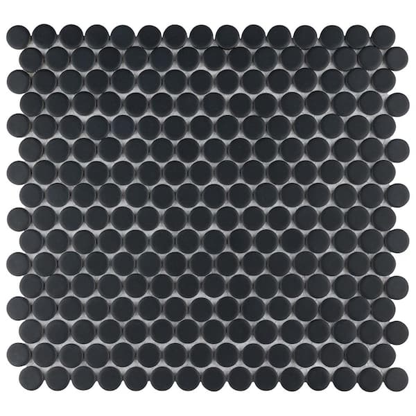 Merola Tile Hudson Penny Round Matte Black 12 in. x 12-5/8 in. Porcelain Mosaic Tile (10.7 sq. ft./Case)