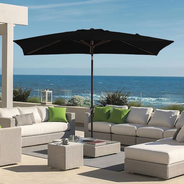 JEAREY 6.5 ft. x 10 ft. Steel Market Tilt Patio Umbrella in Blue and White