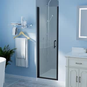 24-25 in. W x 72 in. H Pivot Frameless Swing Corner Shower Panel with Shower Door in Black with Clear Glass