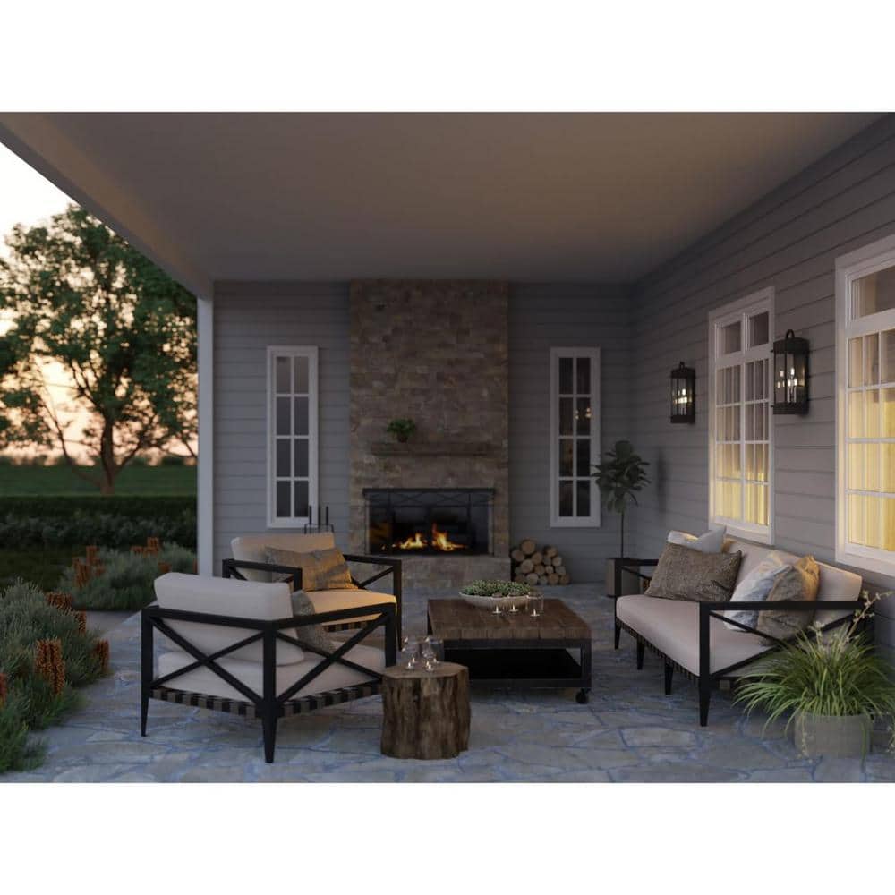 Santee Black Steel 3-Light Outdoor Wall Lantern with Beveled Glass