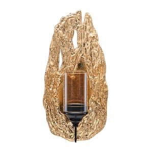 Vivien 14 in. Abstract Gold Wall Candle Sconce with Glass Hurricane