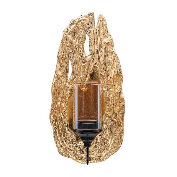 DANYA B Vivien 14 in. Abstract Gold Wall Candle Sconce with Glass