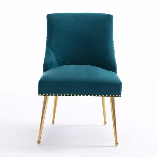 Z-joyee Teal Blue Velvet Side Chair Dining Chair Comfortable Chair Mid Century Modern Mid-Back Chair (Set of 2)