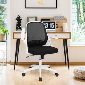 White Mesh Office Chair Adjustable Rolling Computer Desk Chair w/Flip-up Armrest