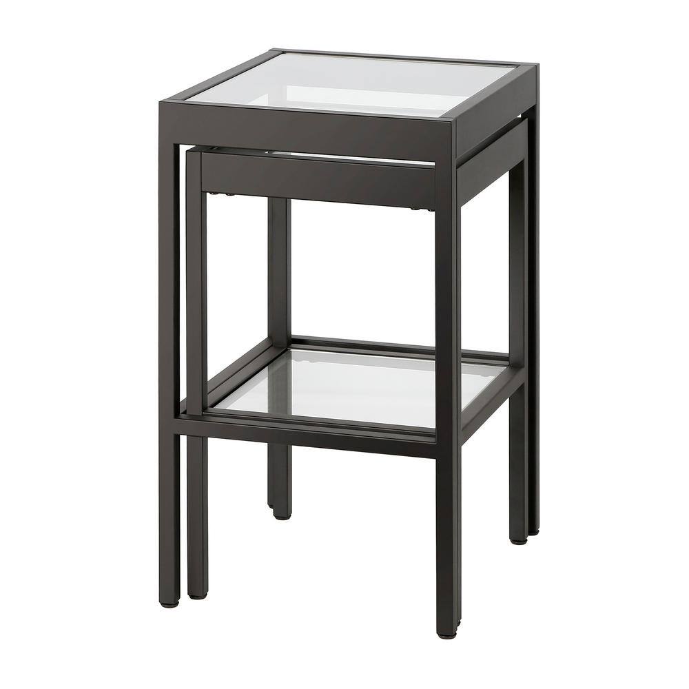 Alexis Transitional Blackened Bronze Nested Side Table Set with Glass Tops
