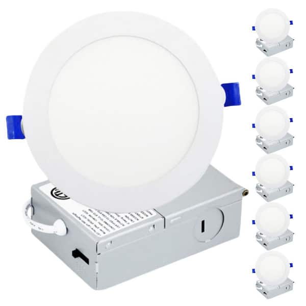 KOAOEIRS 5/6 in. Ultra-Thin LED Recessed Ceiling Light Adjustable CCT Canless Indoor/Outdoor Integrated LED Light ETL (6-Piece)