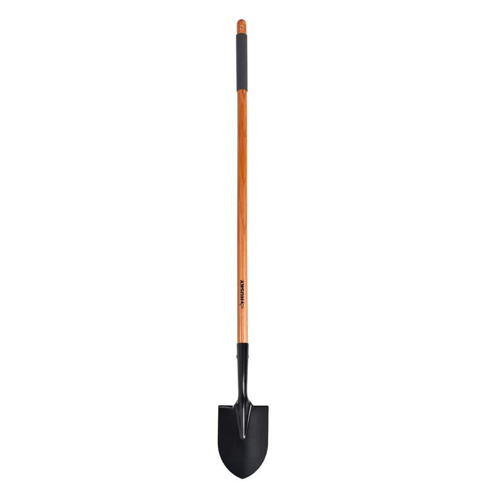 Husky 47 in. L Wood Handle Floral Steel Digging Shovel with Grip