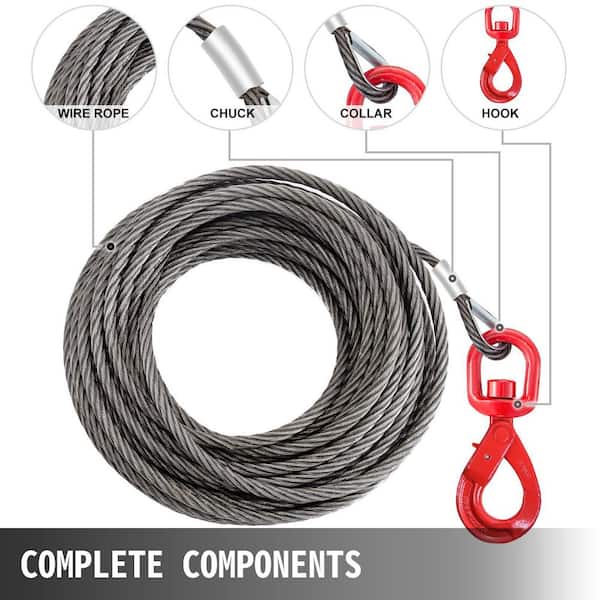1/2or 3/8 100' Synthetic Winch Line Cable Rope+Hook+Snatch Block